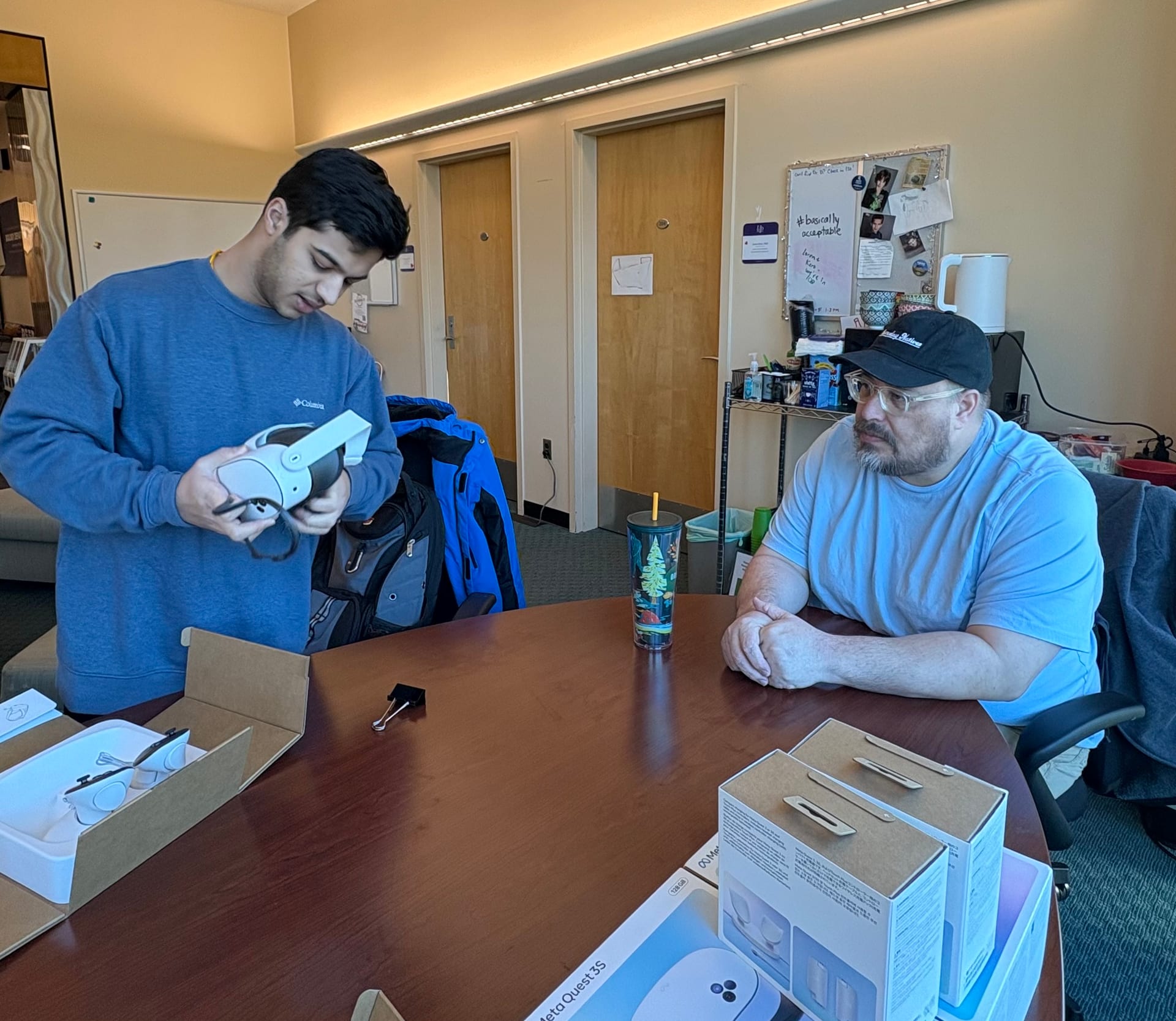 With Mr. Bedell, Biology Laboratory Manager at the University of Portland, installing the VR programs for nursing and biology students.